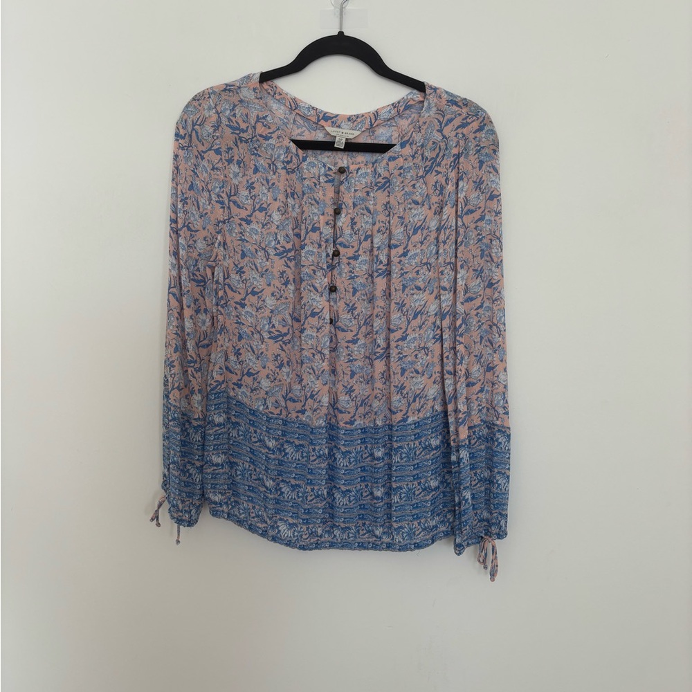 Lucky Brand Blue and Pink Floral Blouse